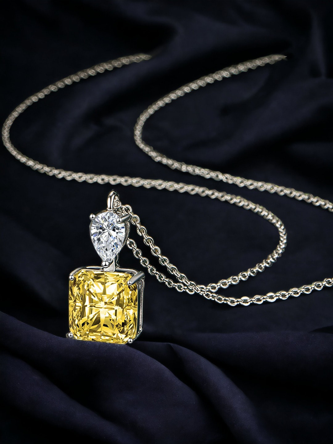 Designs & You Silver-Plated CZ Stone Studded Square Shape Pendant With Chain
