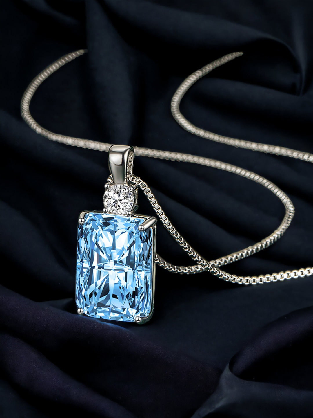 Designs & You Silver Plated Cubic Zirconia Studded & Rectangular-Charm Pendant With Chain