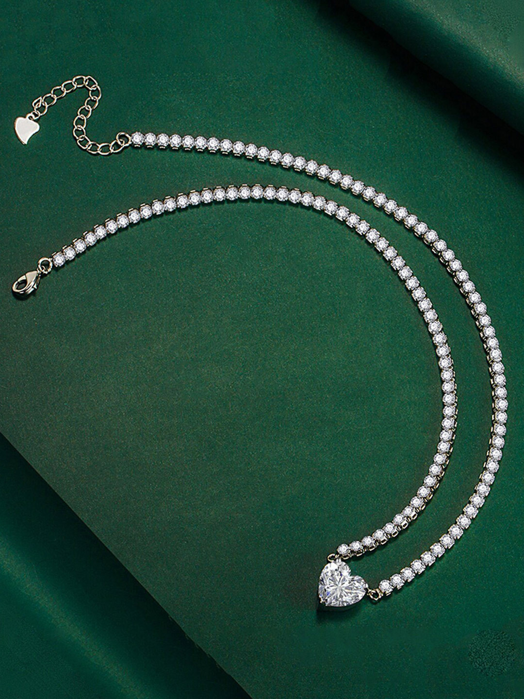 Designs & You Silver-Plated Cubic Zirconia Studded Heart Shaped Necklace