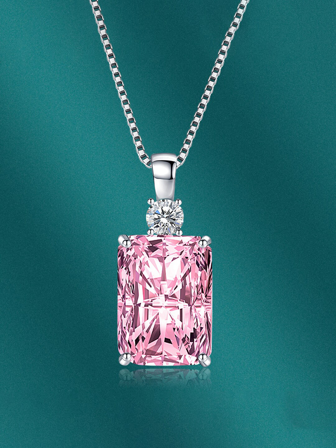 Designs & You Silver-Plated CZ-Studded Rectangular Pendant With Chain