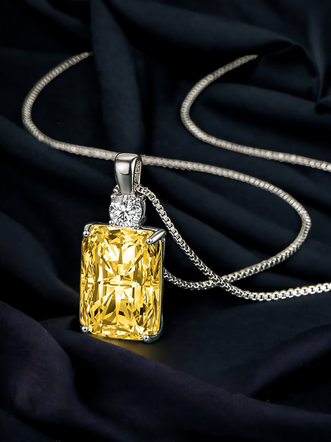 Designs & You Silver-Plated CZ Stone Studded Geometric Shape Pendant With Chain