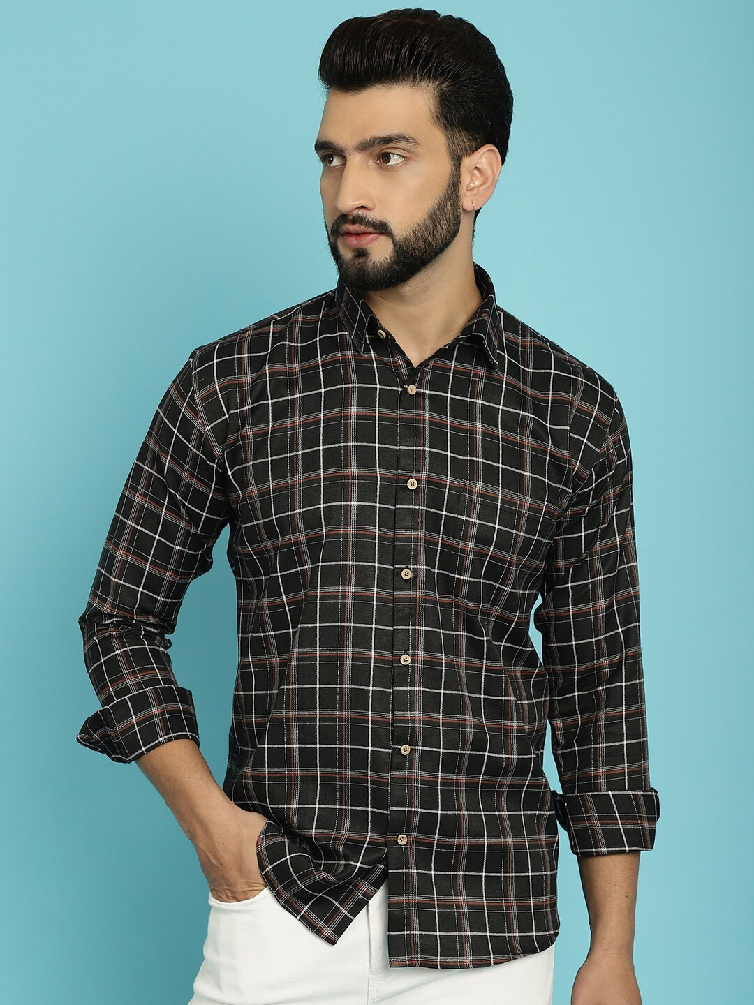 Armaan Ethnic Classic Windowpane Checks Cotton Casual Shirt