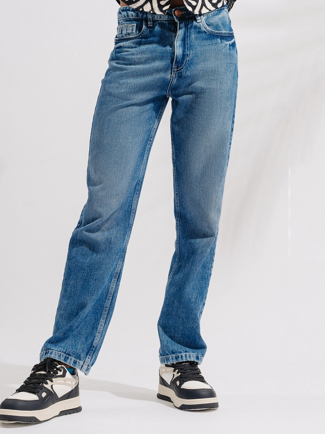 FREAKINS Men Straight Fit Clean Look Mid-Rise Blue Jeans