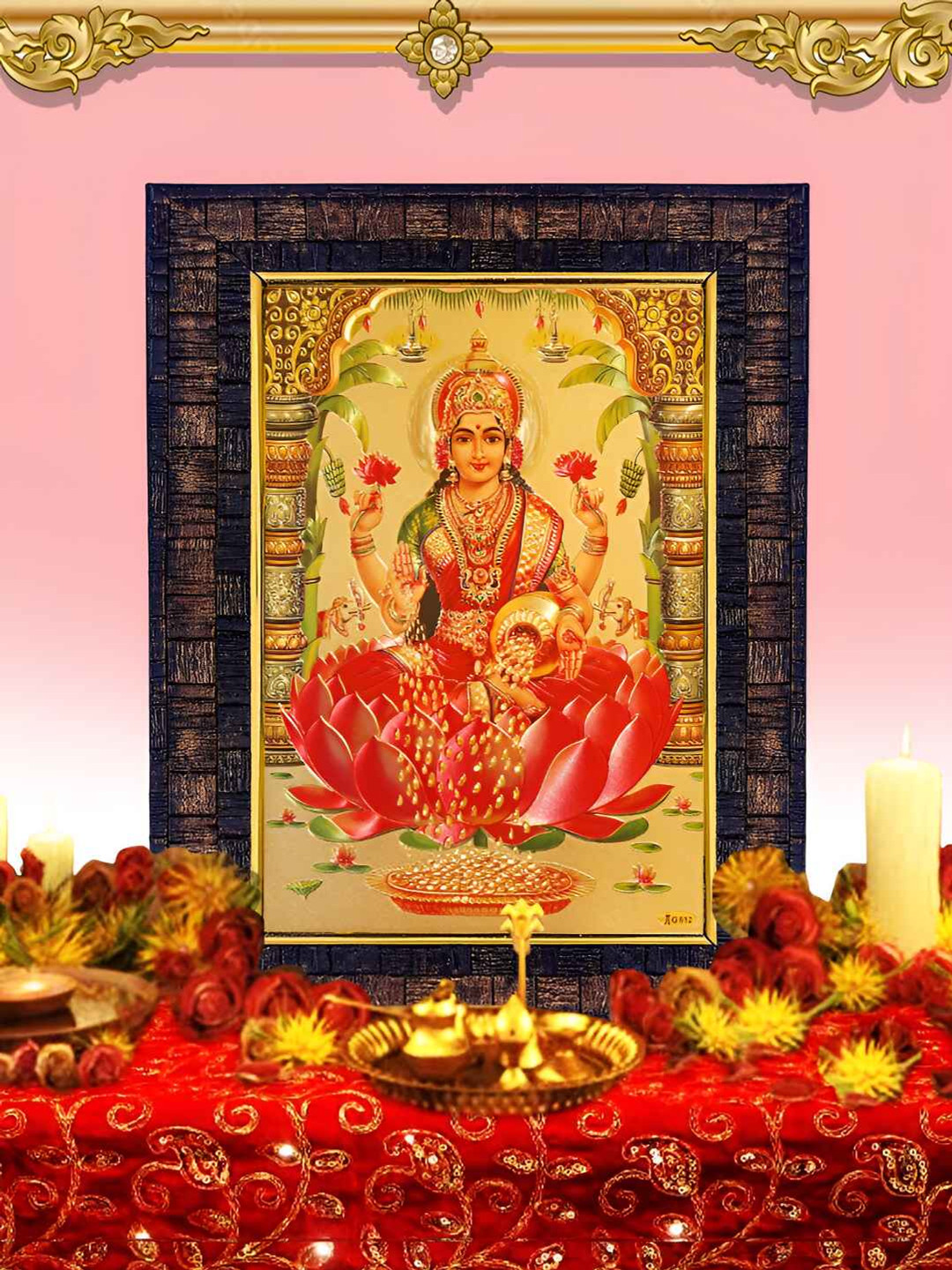 Hawai Black & Red 24k Gold Plated Goddess Lakshmi Wooden Wall Photo Frame