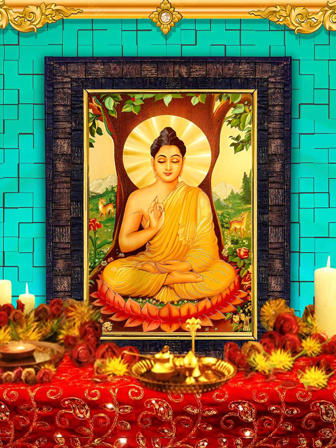 Hawai Black & Gold Toned Lord Buddha Wood Wall Photo Frame