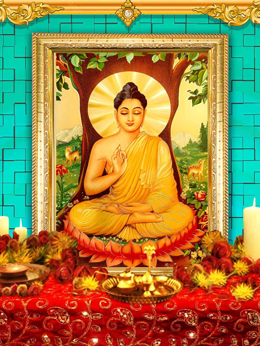 Hawai Gold-Plated 24k Gold-Plated Lord Buddha Enlightening Wood Wall Photo Frames