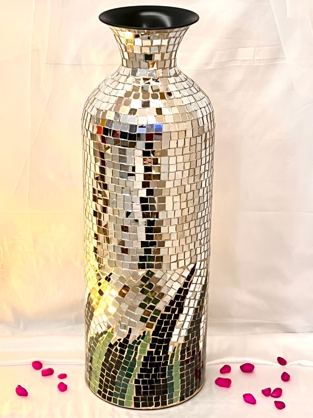 Timaya's Decor Dazzling Silver Toned & Green Textured Vase