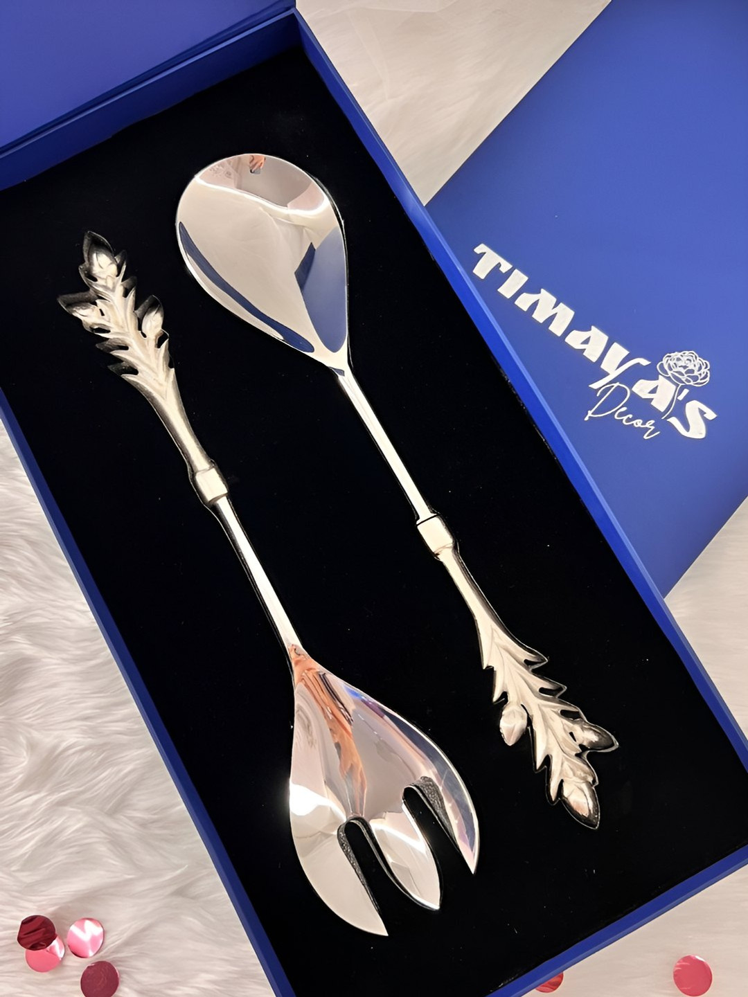 Timaya's Decor Rosette 2 Pieces Stainless Steel Serving Set