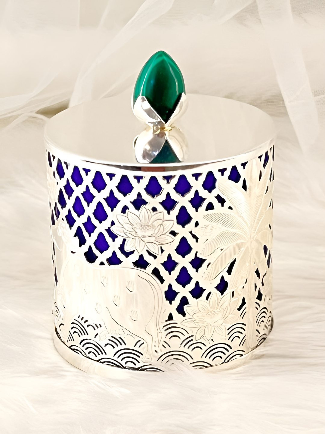 Timaya'S Decor Kamadhenu Silver Floral Metal Clip-On Jar-250ml