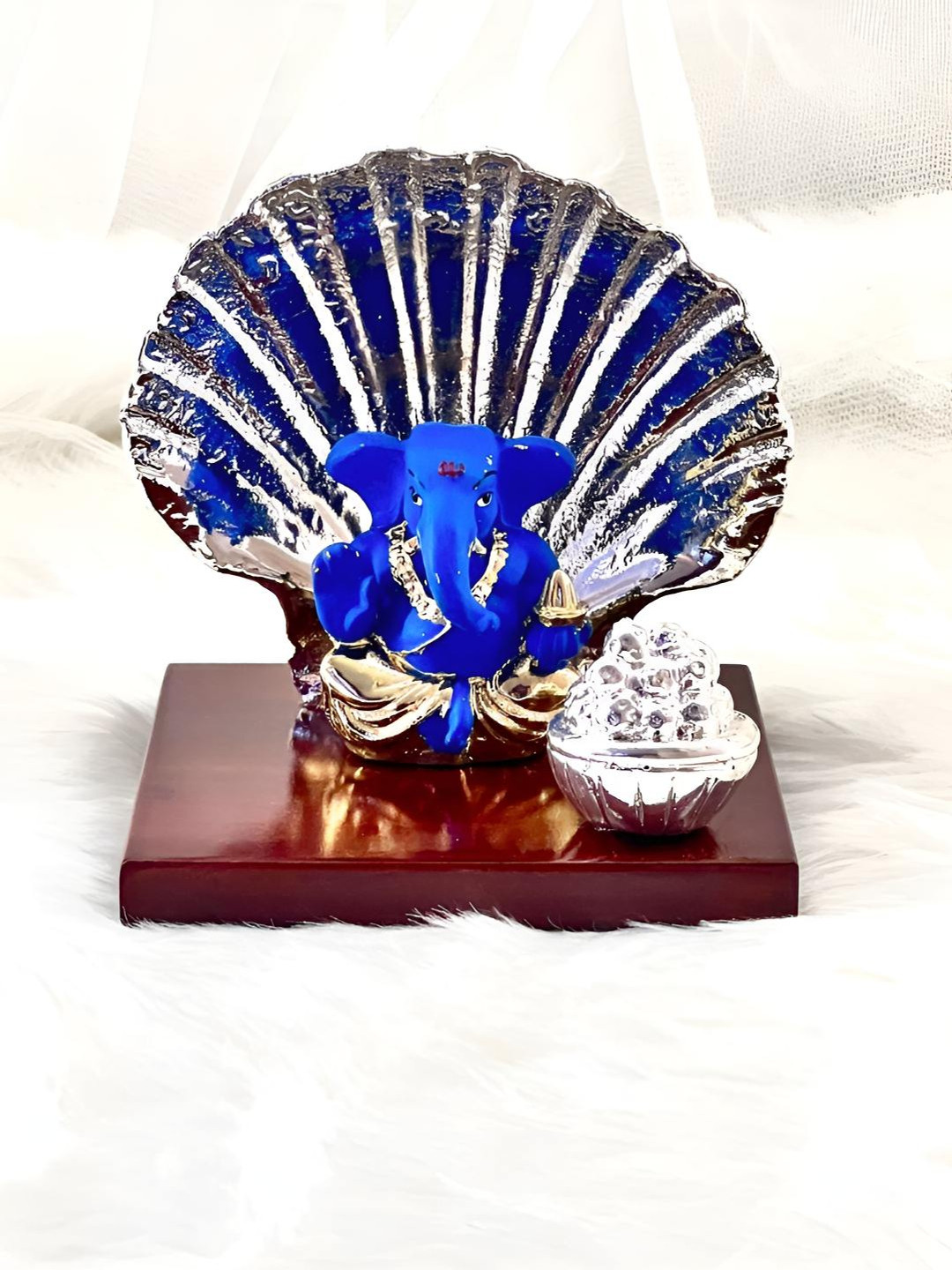 Timaya's Decor Neel Ganesha Blue Brass Metallic Prayer Room Small Showpiece - 4.5 Inches