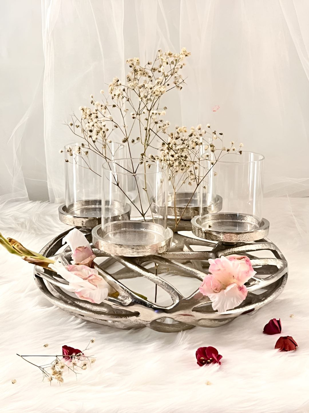 Timaya's Decor Silver-Toned 4-In-1 Candle Holder