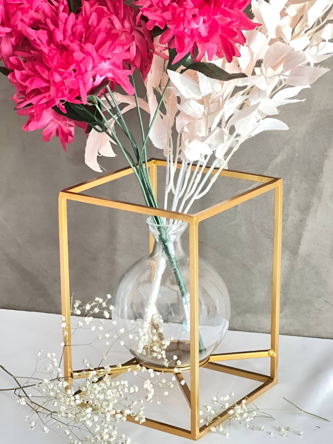 Timaya's Decor Pandora Transparent & Gold Toned Flower Vase