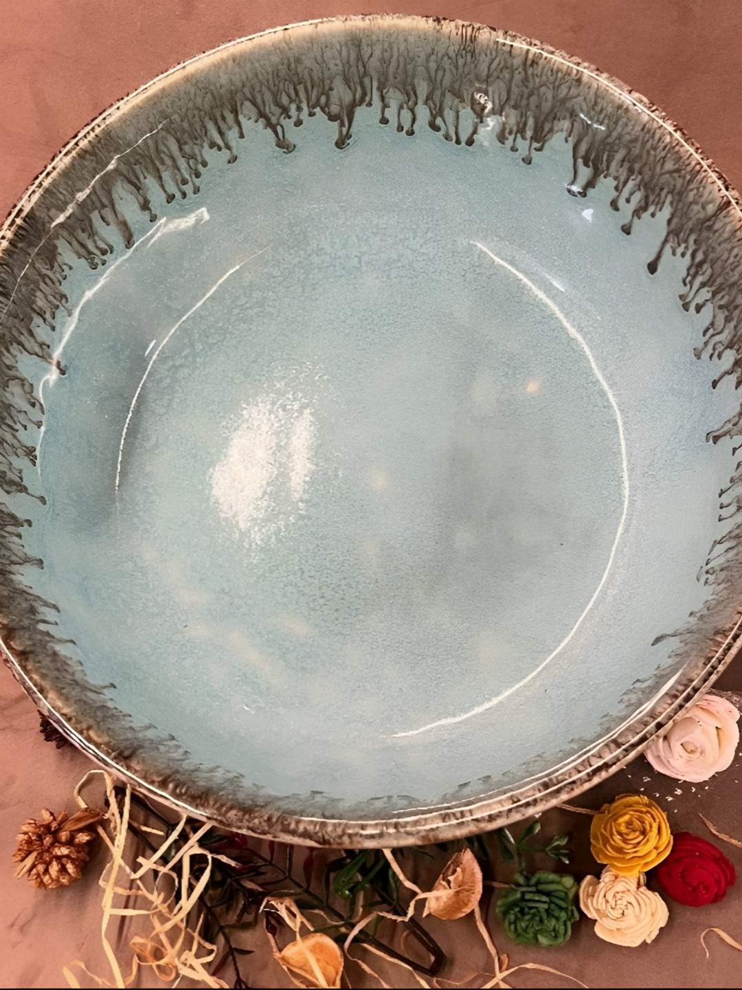 Timaya's Decor Blue & Brown Printed Ceramic Decorative Bowl