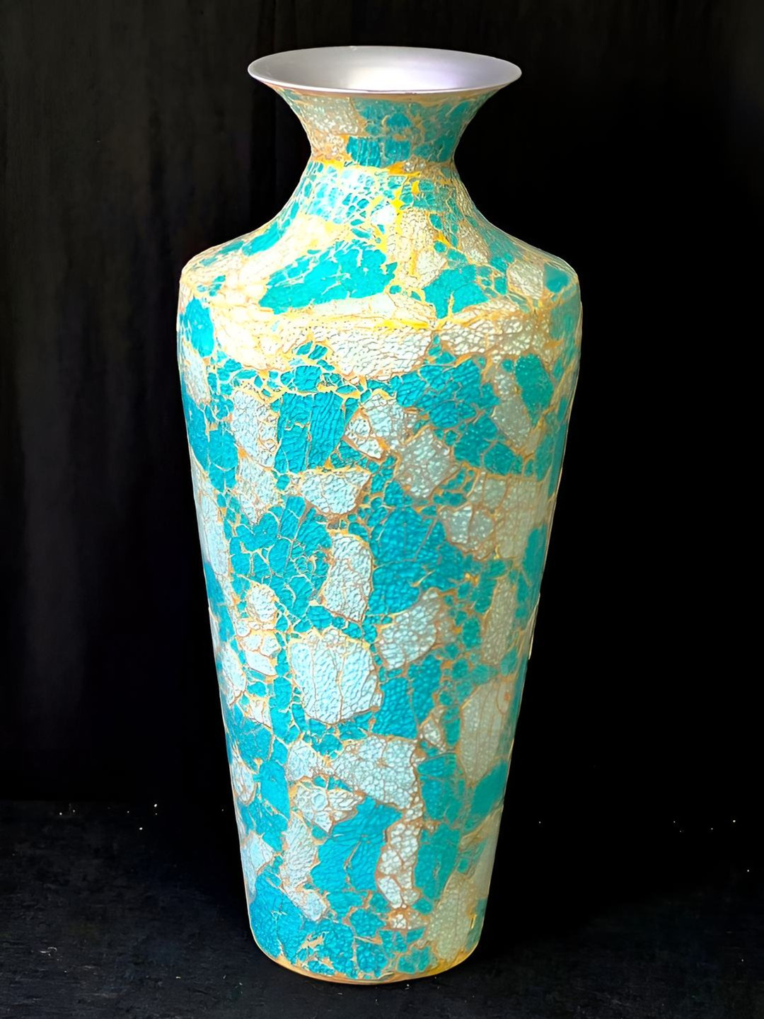Timaya's Decor Marina Blue & Gold Toned Textured Flower Vase