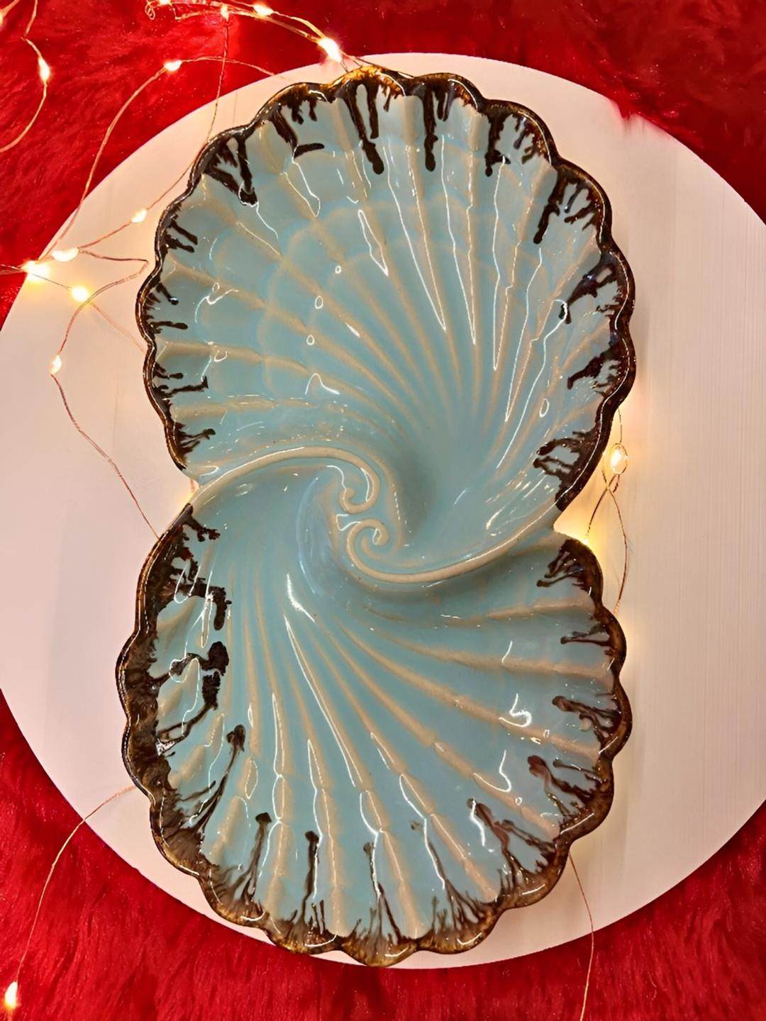 Timaya's Decor Blue & Brown Ceramic Dual Shell Platter