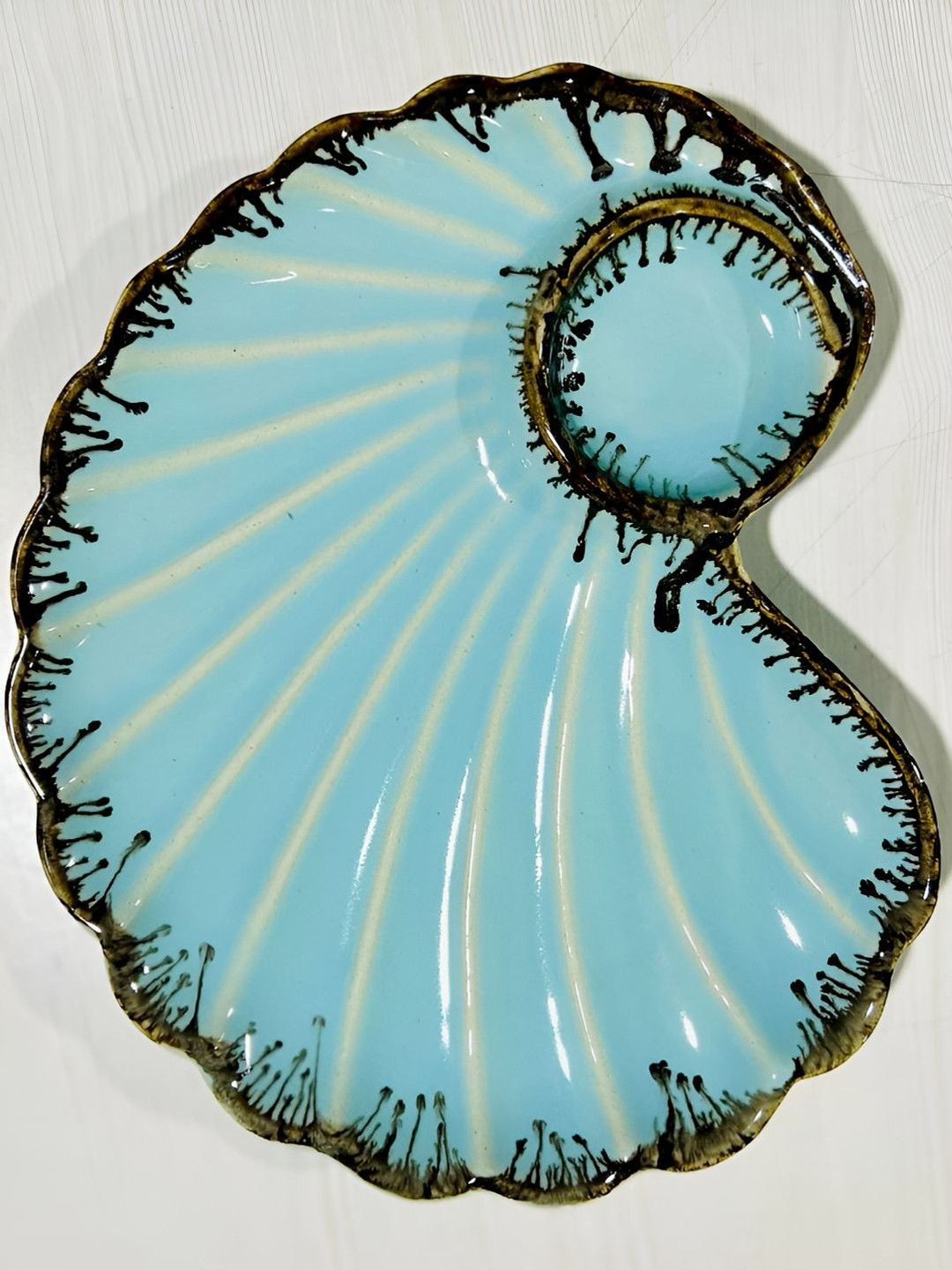 Timaya's Decor Green & Brown Ceramic Shell Platter