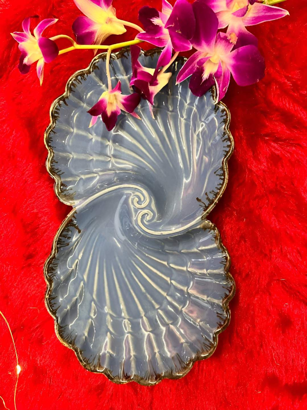 Timaya's Decor Blue & Brown Ceramic Dual Shell Platter