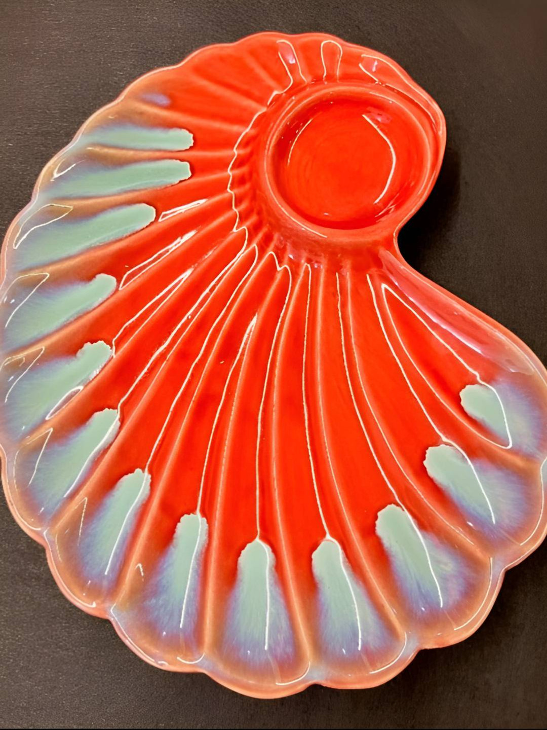 Timaya's Decor Red & Blue Ceramic Shell Platter