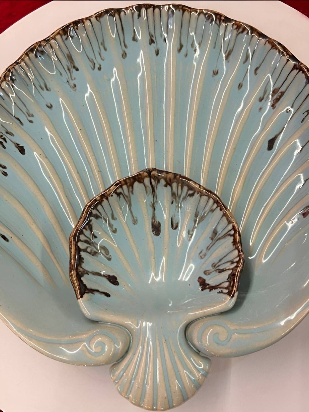 Timaya's Decor Blue & Brown Ceramic Pearl Shell Platter