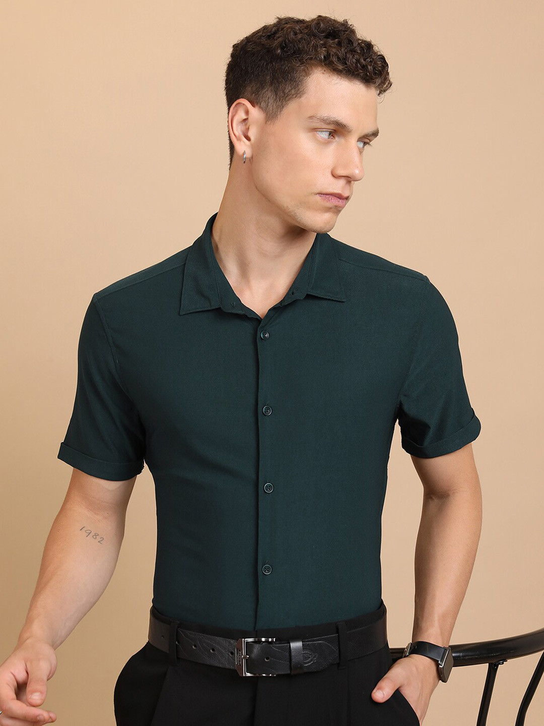 KETCH Slim Fit Spread Collar Short Sleeves Casual Shirt