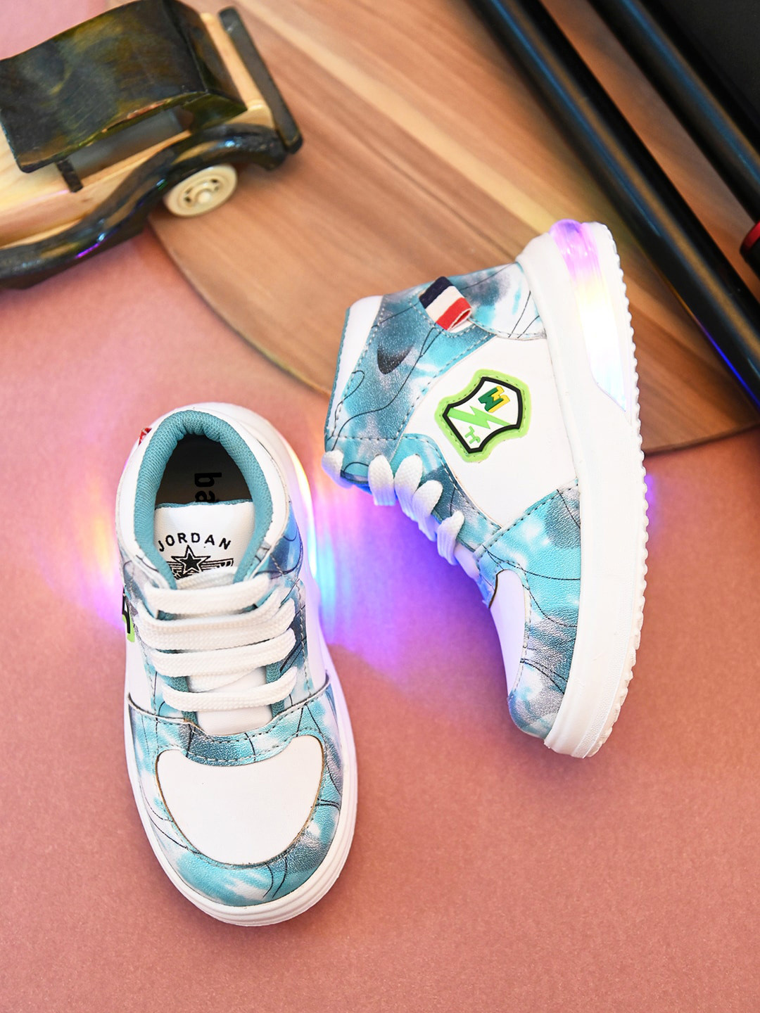 BAESD Kids Printed Water Repellent Upper LED Mid-Top Sneakers