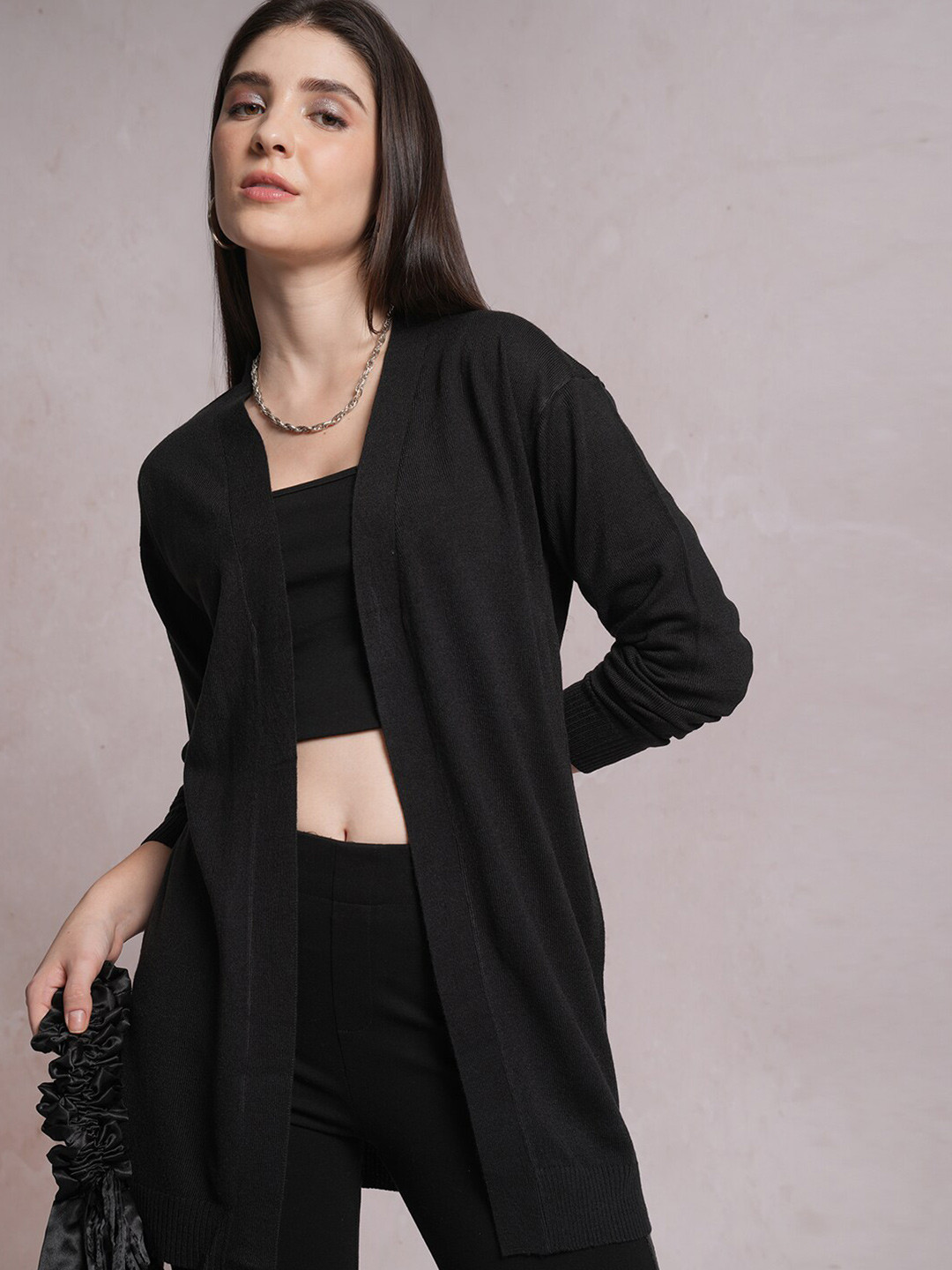 Tokyo Talkies Longline Acrylic Front-Open Pullover