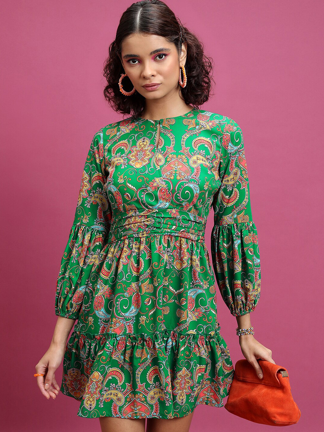 Tokyo Talkies Floral Printed Keyhole Neck Mini Dress