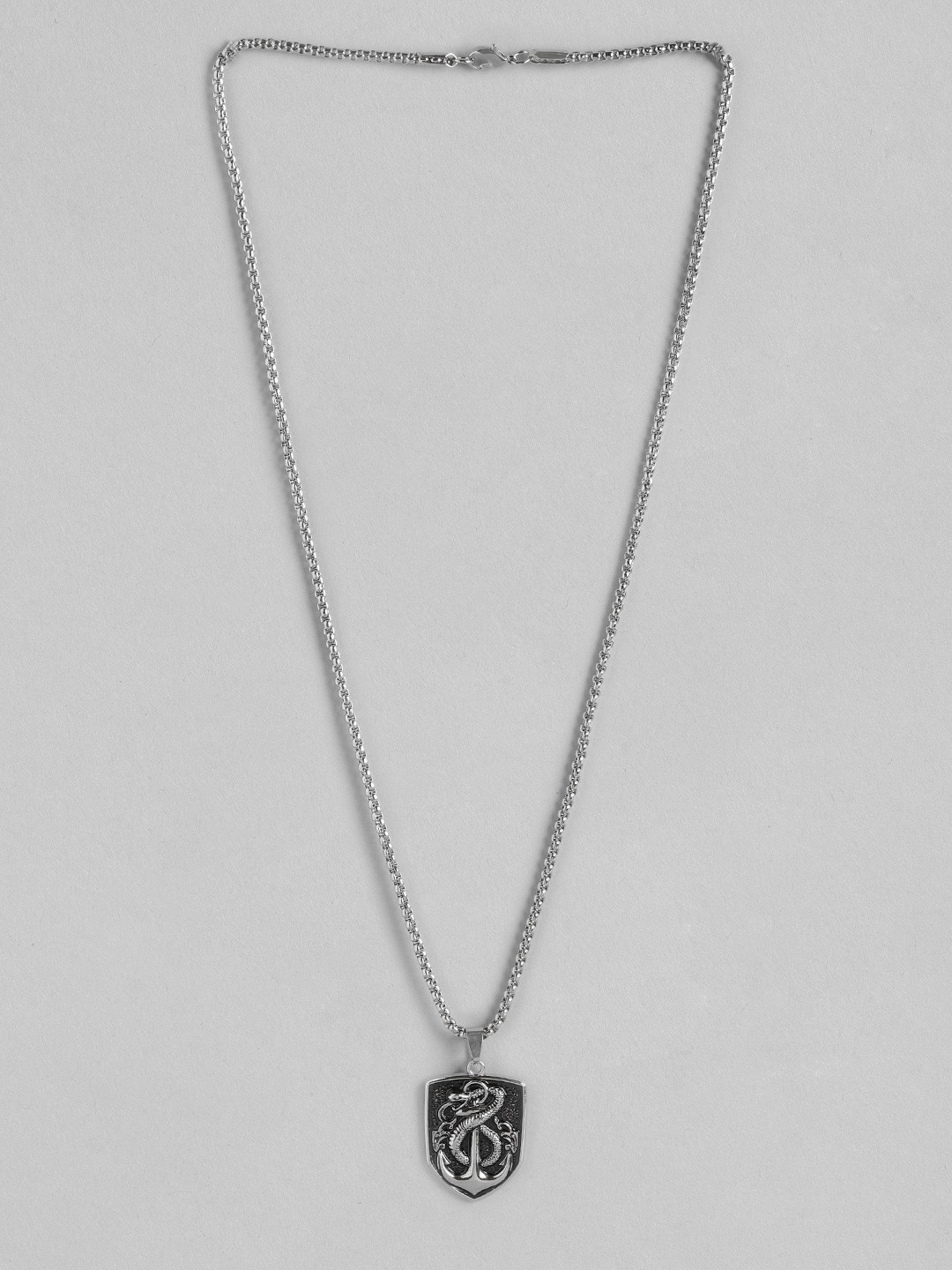 PARIS HAMILTON Men Snake Shield Shaped Rhodium-Plated Pendant With Chain