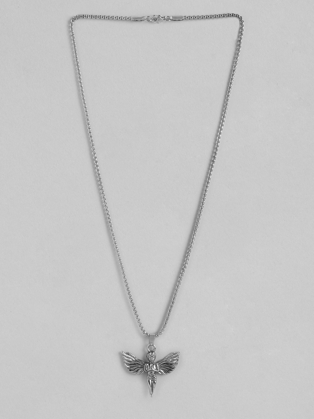 PARIS HAMILTON Men Angel Shaped Rhodium-Plated Pendant with Chain