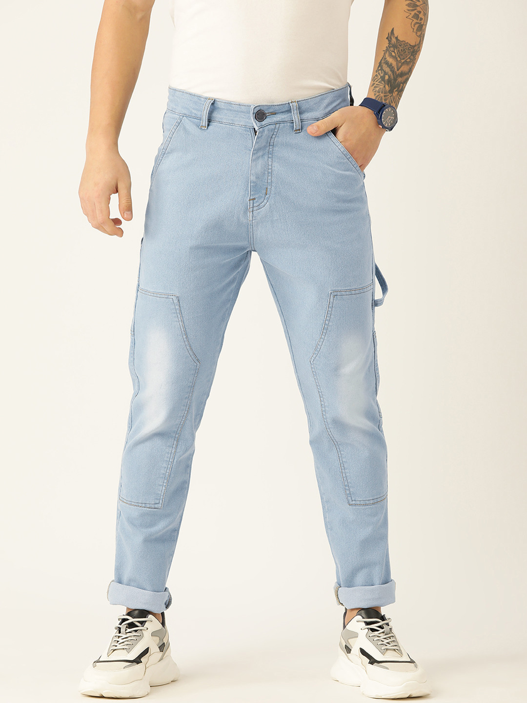 PARIS HAMILTON Men Carpentar Style Relaxed Fit Stretchable Heavy Fade Denim Jeans