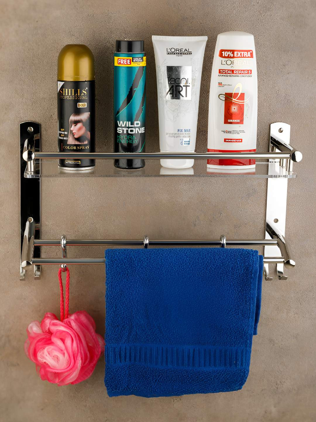 Well Set Stainless Steel Wall Shelf with Keyholders