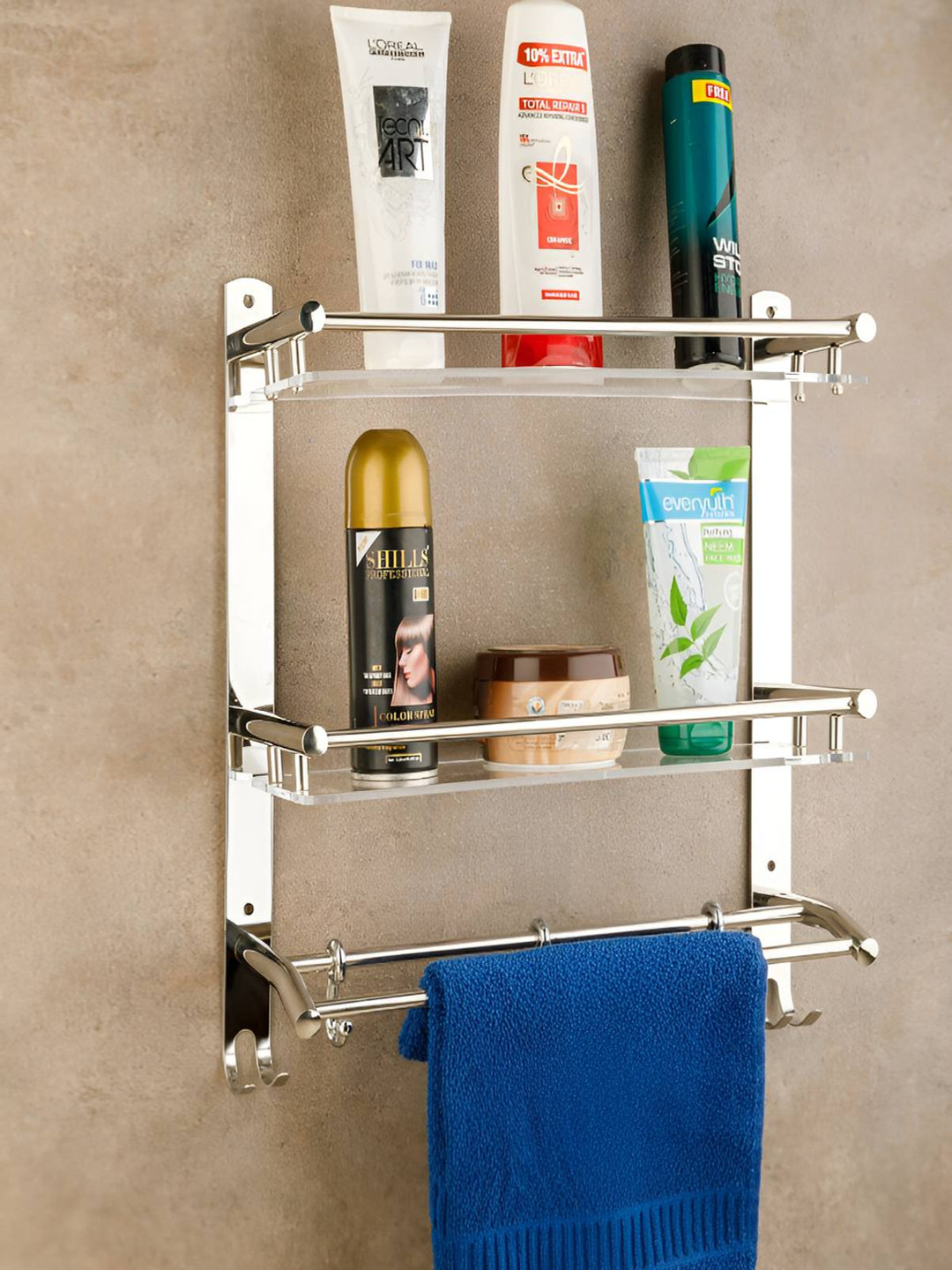 Well Set Stainless Steel Wall Shelf with Keyholders