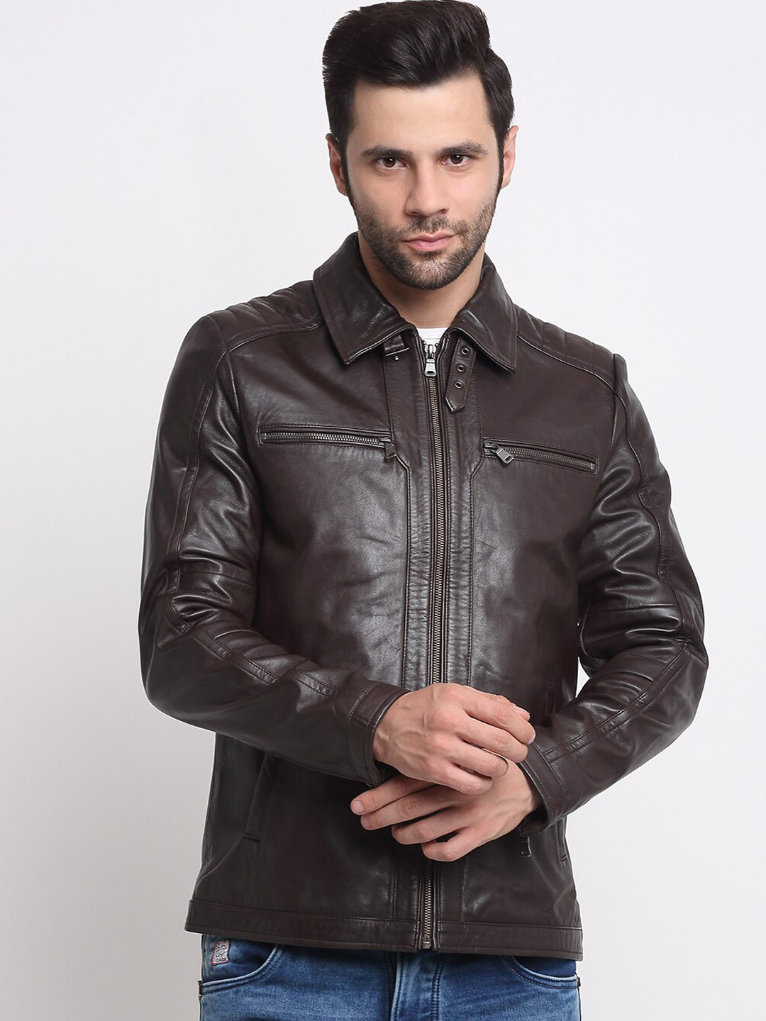Teakwood Leathers Spread Collar Leather Jacket