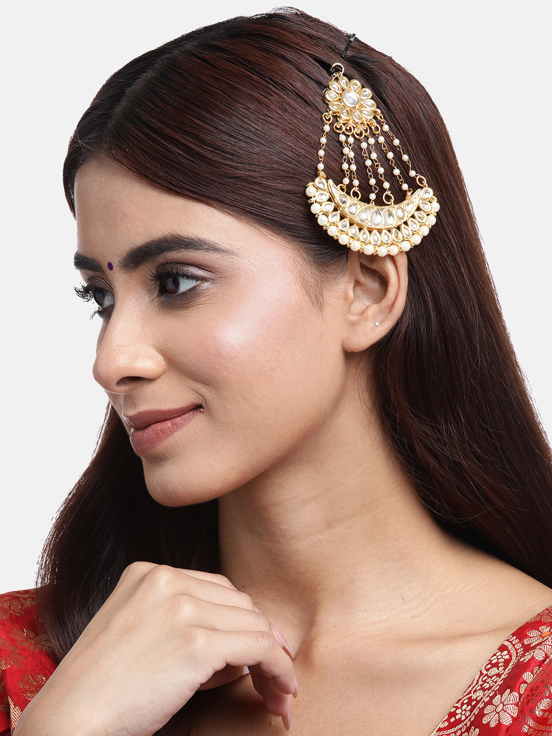 Anouk Women Gold-Plated Layered Pearl & Kundan Studded Maang Tikka