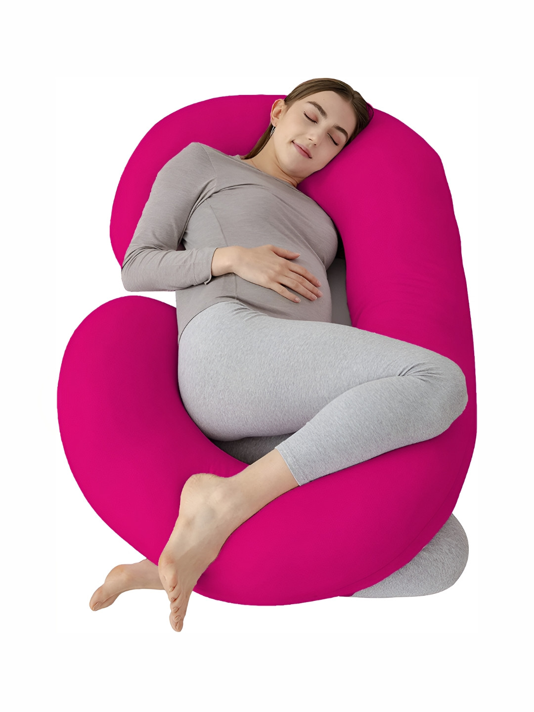 DADDY COOL Pink Solid Cotton Breathable Firm Fibre Maternity Pillow-25.4 x 76.2 x 139 cm