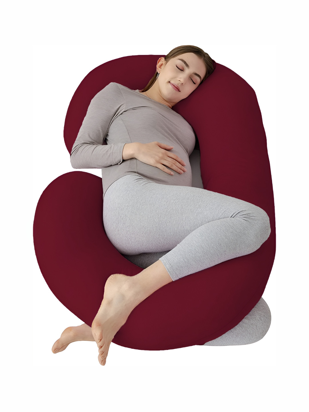 DADDY COOL Maroon Solid Cotton Breathable Firm Fibre Maternity Pillow-25.4 x 76.2 x 139 cm