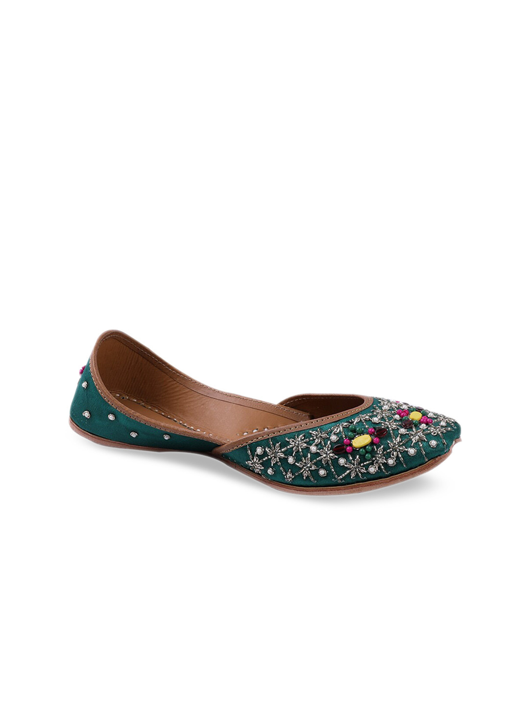 Sole Saga Ethnic Embellished Square Toe Leather Mojaris