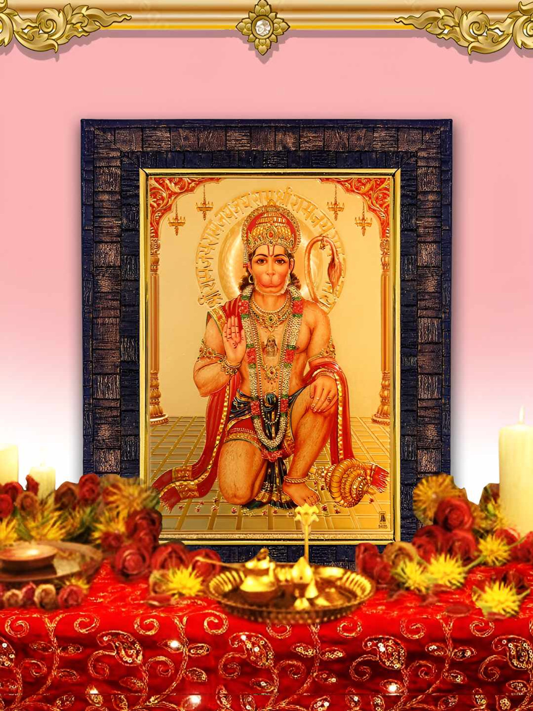 Hawai Black & Brown Hanuman Digital Printed Rectangle Wall Photo Frame