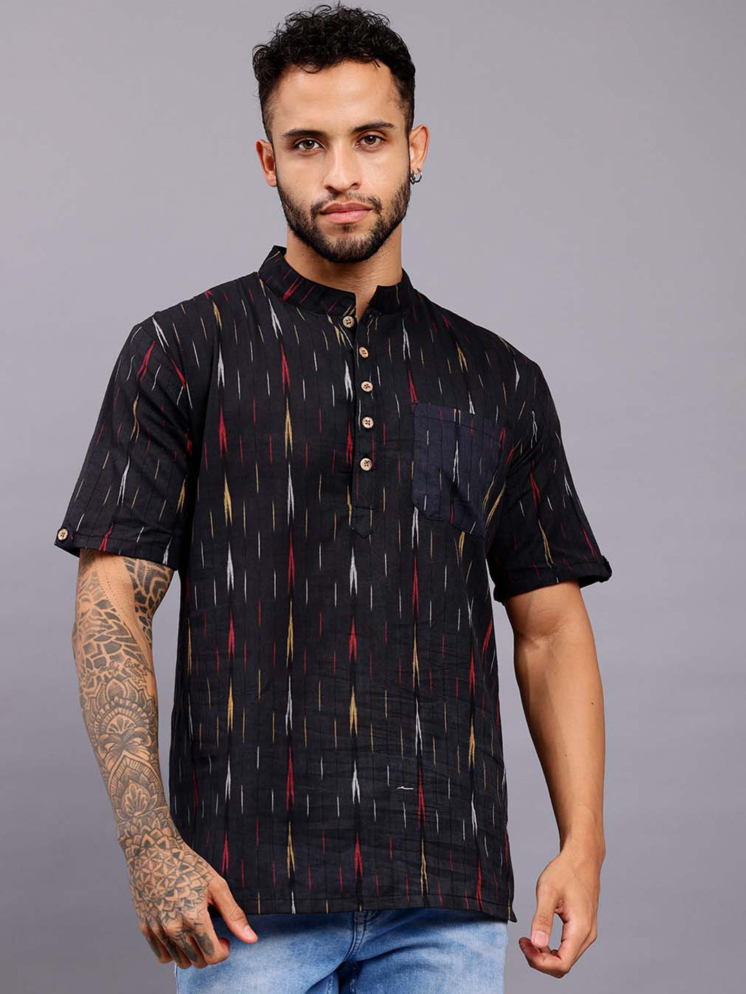 Cot'N Soft Ethnic Motifs Ikat Printed Short Cotton Kurta