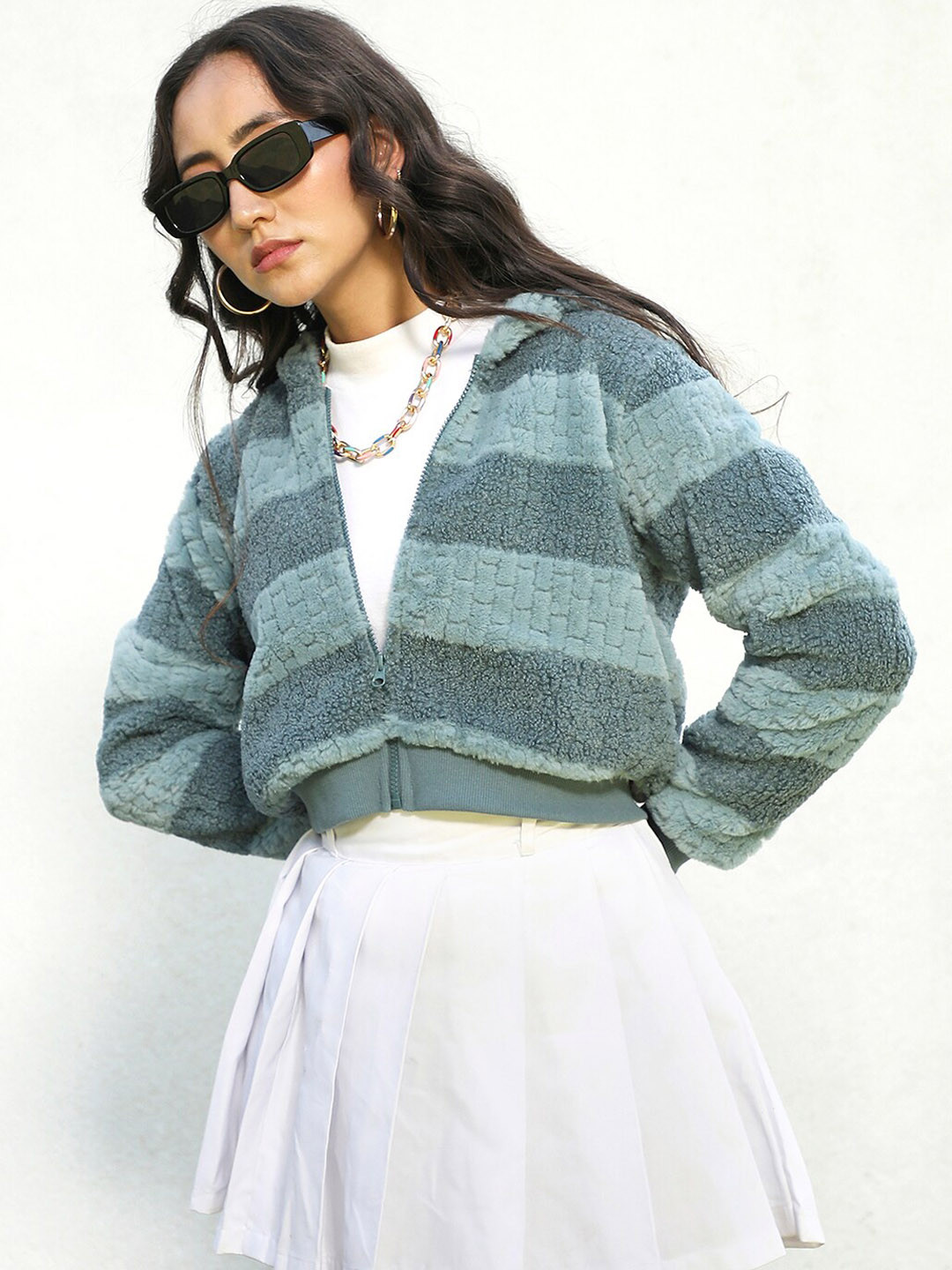 Campus Sutra  Blue Colourblocked Hood Windcheater Bomber Jacket
