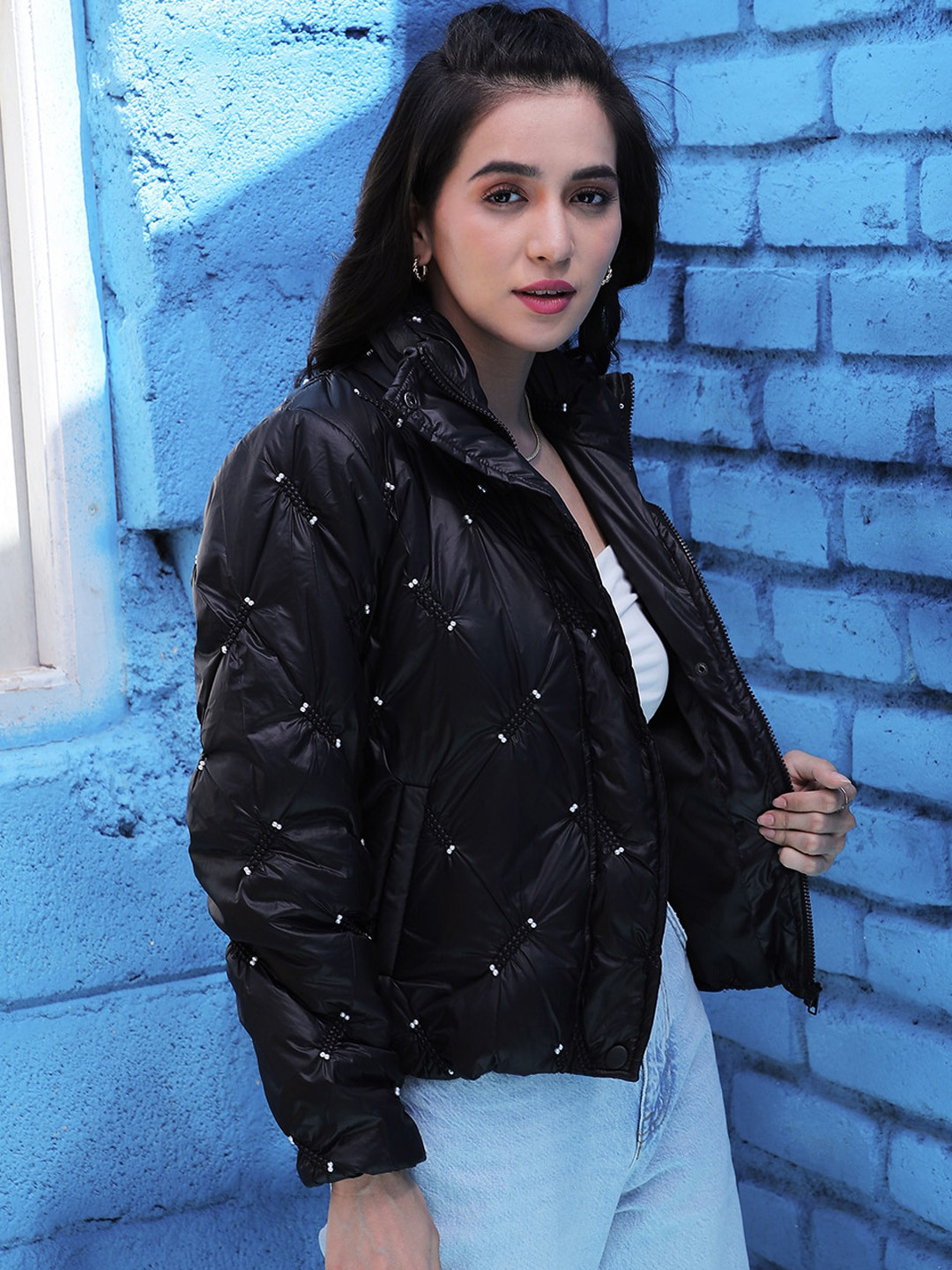 Campus Sutra Windcheater Self Design Quilted Jacket