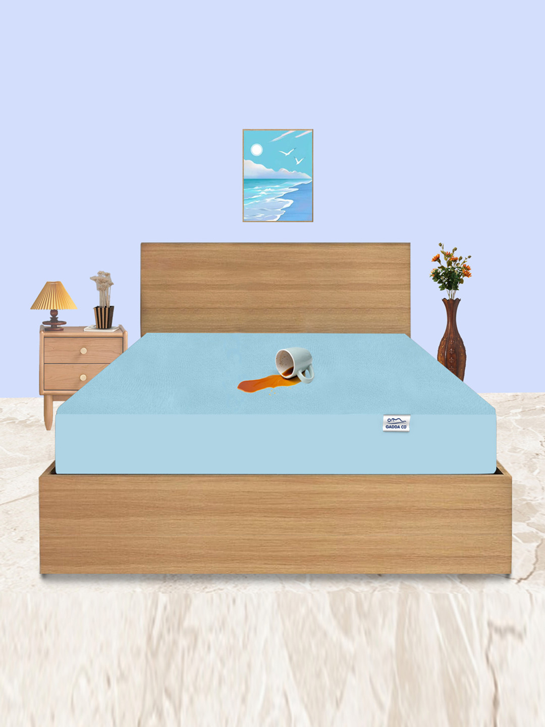 GADDA CO Blue Queen Size Soft & Waterproof Elastic Fitted Mattress Protector