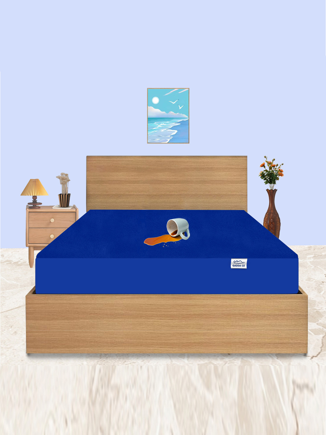 GADDA CO Royal Blue Queen Size Soft & Waterproof Mattress Protector