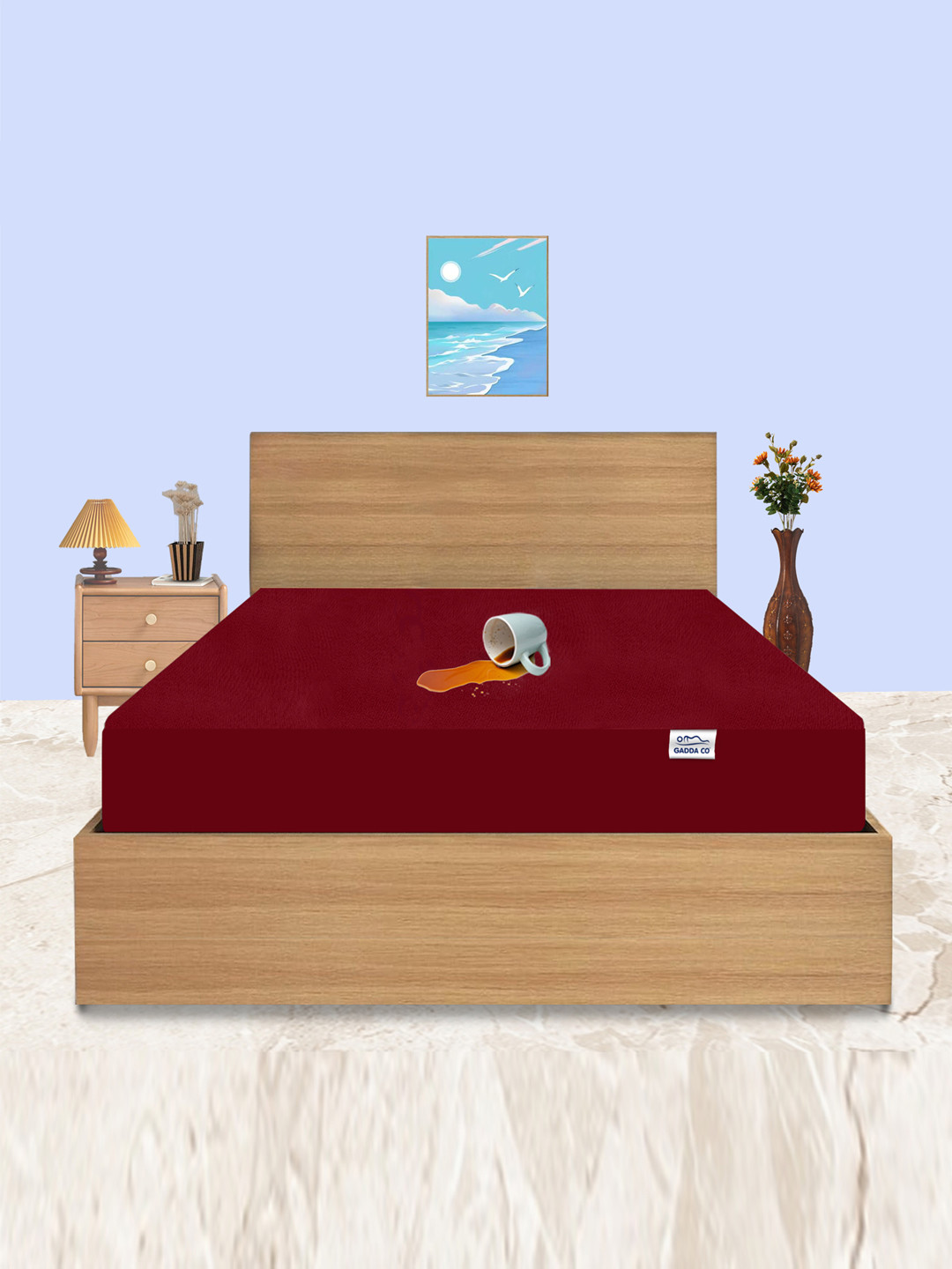 GADDA CO Maroon Queen Bed Soft & Waterproof Elastic Fitted Mattress Protector