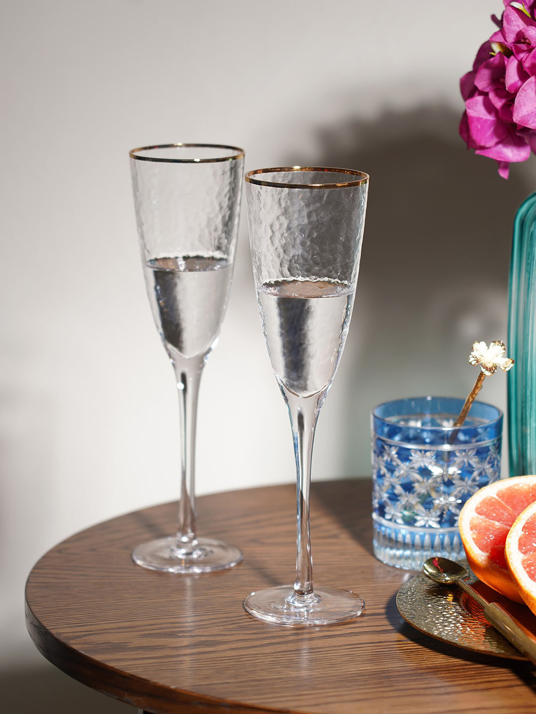 Pure Home and Living Silver Toned 2 Pieces Hammered Wine Glasses