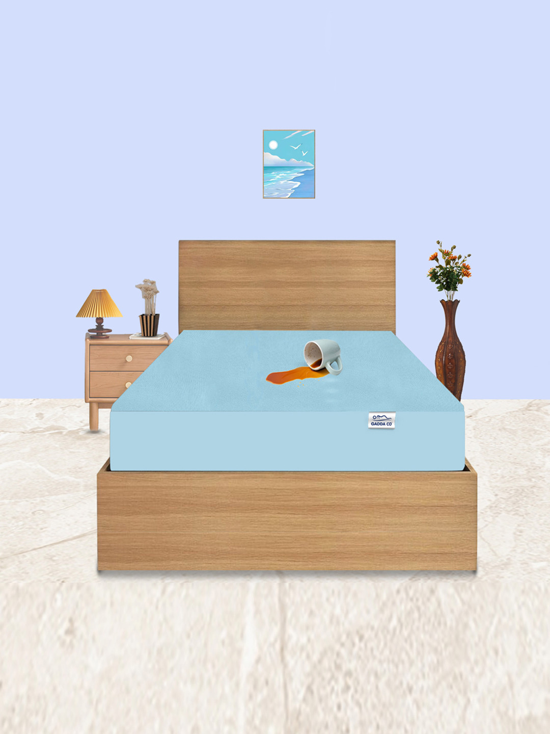 GADDA CO Blue Single Bed Soft & Waterproof Elastic Fitted Mattress Protector