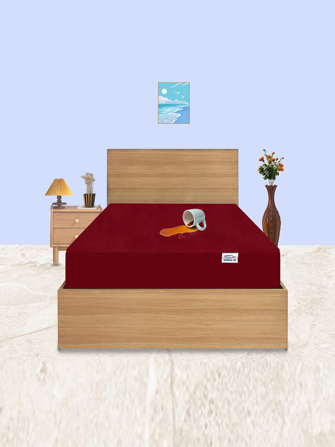 GADDA CO Maroon Single Bed Soft & Waterproof Elastic Fitted Mattress Protector