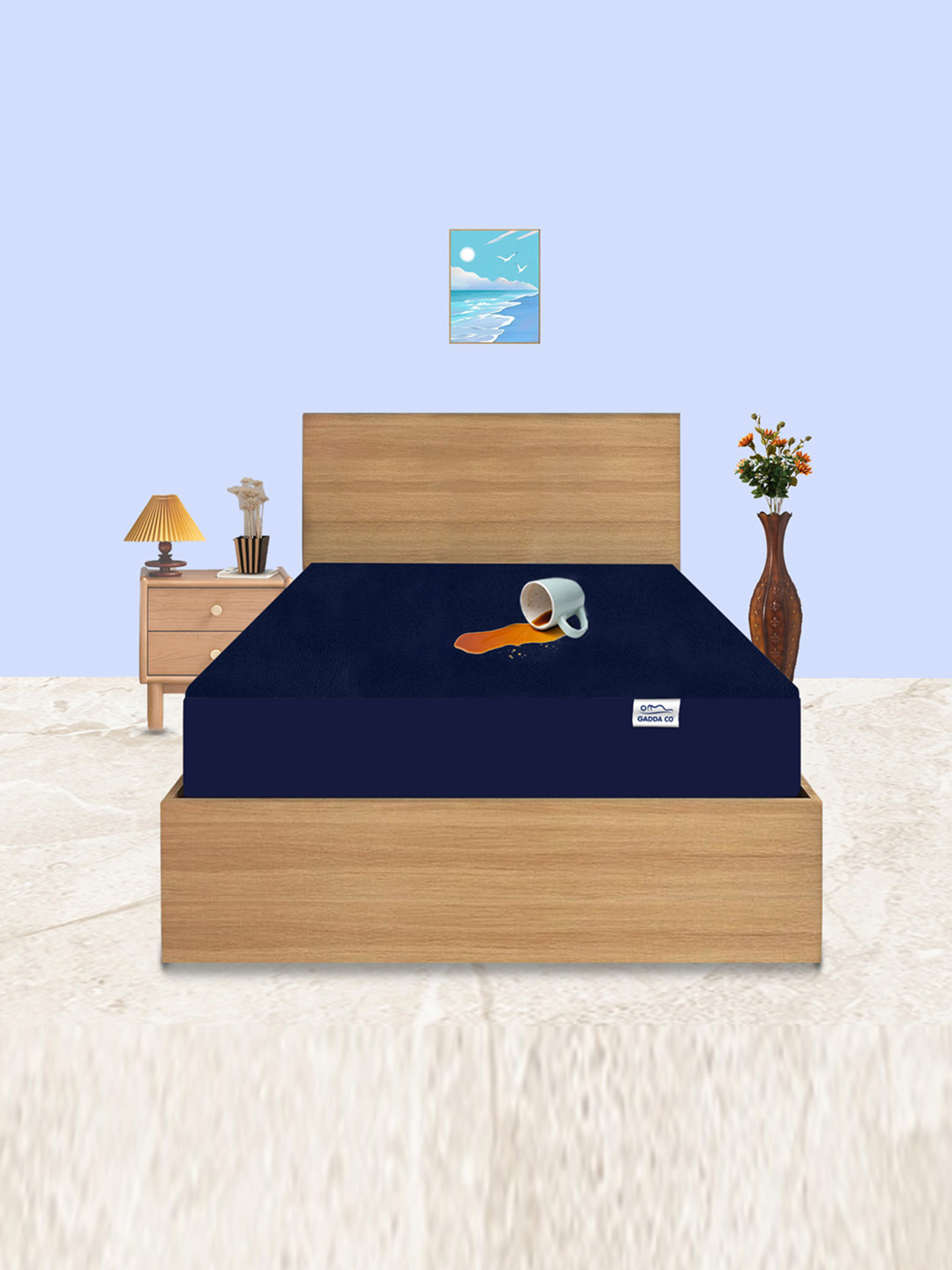 GADDA CO Dark Blue Single Bed Soft & Waterproof Elastic Fitted Mattress Protector