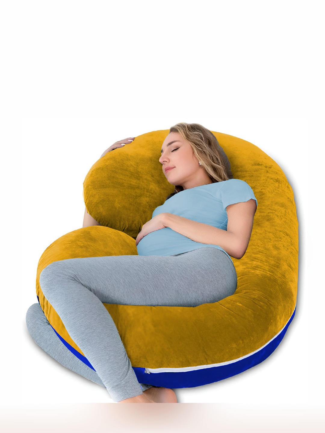Mom's Moon Mustard Solid Faux Velvet Lightweight Firm Fibre Maternity Pillow-25.4 x 76.2 x 139 cm