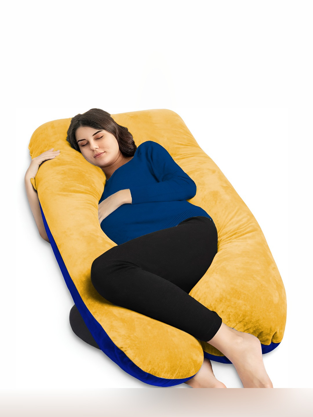 Mom's Moon Mustard Solid Faux Velvet Lightweight Firm Fibre Maternity Pillow-19.81 x 76.2 x 139 cm